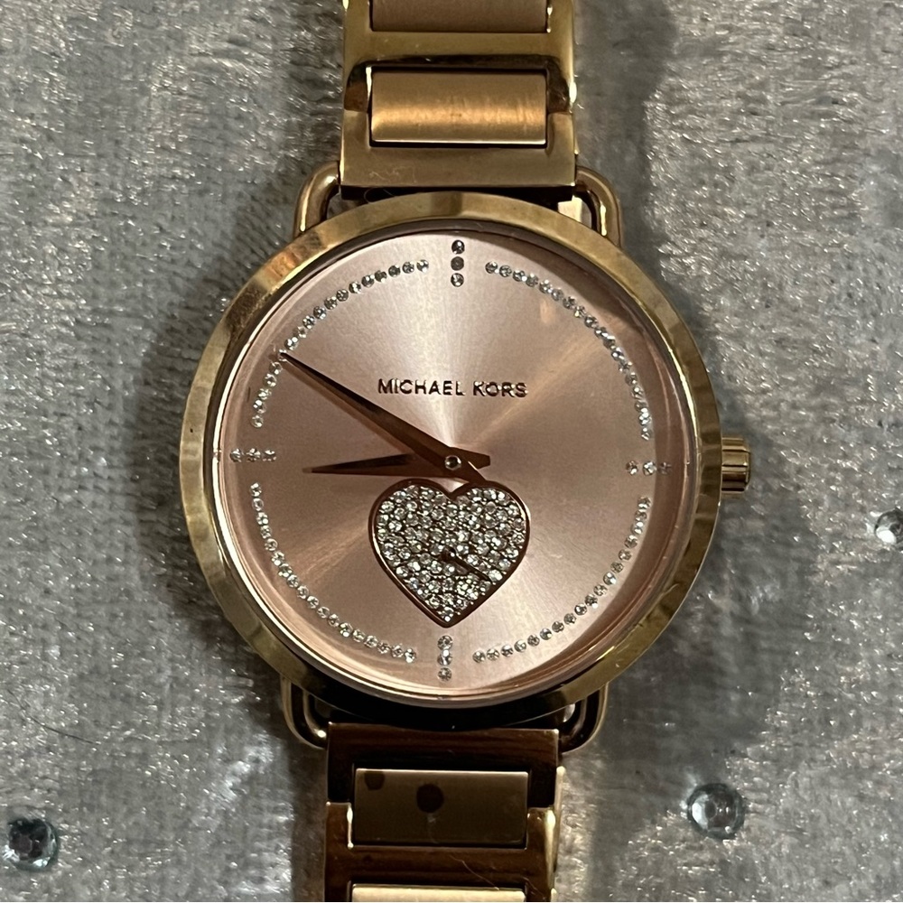 Michael Kors Rose Gold Watch with Diamond Heart Detail